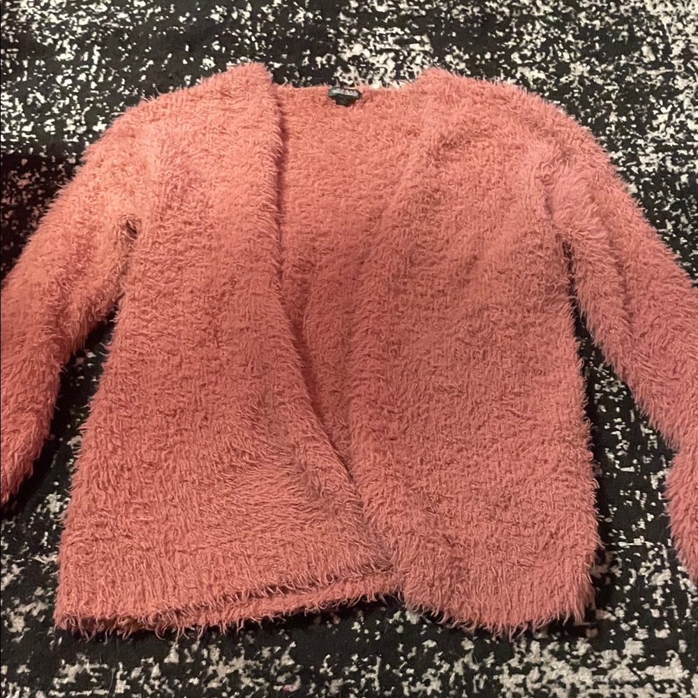 fuzzy pink cardigan